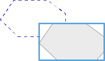 Gray octagon inside a blue rectangular frame with a dashed blue octagon outline above-left