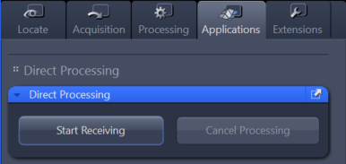 Applications tab Direct Processing panel with Start Receiving and greyed Cancel Processing button