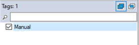 Tag panel showing Tags: 1 and a checked Manual checkbox
