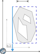 Polygon inside dashed blue bounding box with vertical axis arrow, labeled 'Minimum x-coordinate'.