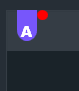Purple rounded square with white letter A on a dark vertical sidebar and a small red dot above it