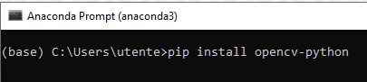 Terminal showing (base) C:\Users\utente>pip install opencv-python