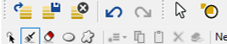 Toolbar with save disk, close X, undo arrow, cursor and drawing tool icons
