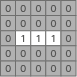Five small square grids showing zeros with three adjacent 1s forming different orientations