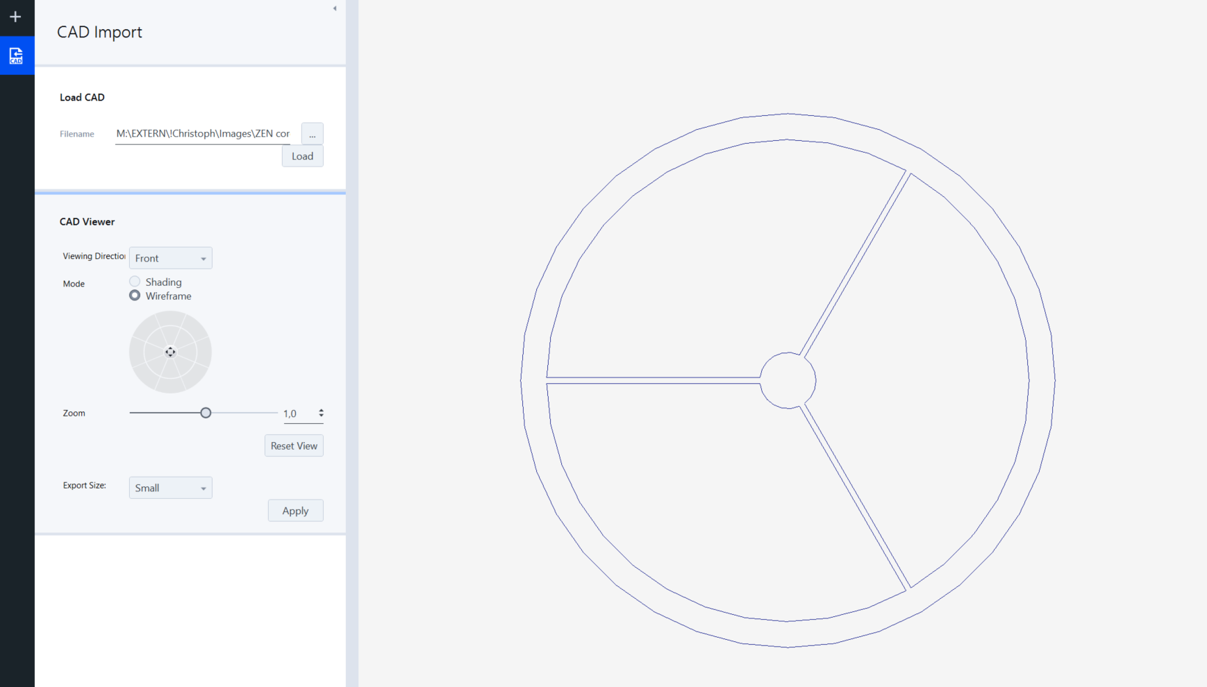 Imported CAD model (2D view)