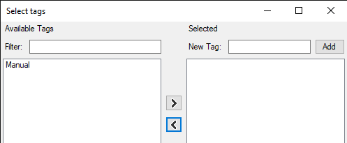 Panel titled 'Import Document Objects' with 'Tag filter:' field and 'Preserve tags on import' checkbox
