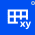 Blue square icon with white nine-cell grid and small xy text in lower-left
