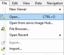 File menu showing Open... option highlighted with shortcut CTRL+O