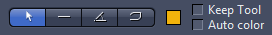 Toolbar with blue cursor icon, three tool icons, yellow color swatch, checkboxes Keep Tool (checked) and Auto color