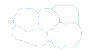 White background with thin blue outlines of connected shapes forming a cluster inside a black rectangular border
