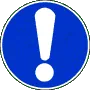 Blue circular sign with white exclamation mark