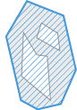 Irregular blue-outlined polygon with diagonal hatch and inner hole, caption Area of filled region.