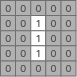 7x7 grid of digits 0 and 1 showing a central cluster of ones expanding from a single pixel to a 3x3 block