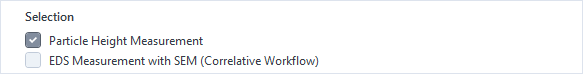 Selection: Particle Height Measurement checked; EDS Measurement with SEM (Correlative Workflow) unchecked