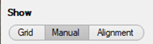 Panel titled Show with three buttons labeled Grid, Manual, Alignment; Manual appears selected