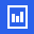 Blue square icon with white vertical bar chart symbol