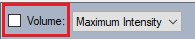 UI control labeled 'Volume:' with an unchecked checkbox and a 'Maximum Intensity' dropdown