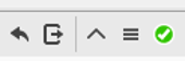 Toolbar with left curved arrow, blue square icon with white corner arrow, up caret, hamburger menu, green checkmark