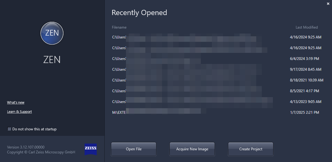 ZEN Welcome screen with large ZEN logo and Recently Opened file list blurred showing Last Modified dates