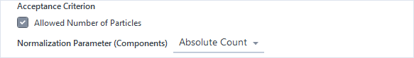 Acceptance Criterion: Allowed Number of Particles checked; Normalization Parameter (Components) Absolute Count selected