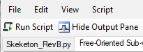 Toolbar with Run Script button, Hide Output Pane button, and filename Skeleton_RevB.py