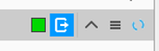 Gray toolbar with green square, blue icon with white circular arrow, up caret, hamburger menu, blue circular arrow