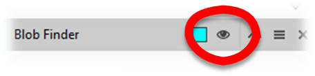 Toolbar labeled Blob Finder showing a turquoise square and an eye icon circled in red