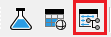 toolbar with three icons: blue laboratory flask, grid icon, and a monitor/settings icon outlined in red