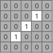 7x7 grid of digits 0 and 1 showing a central cluster of ones expanding from a single pixel to a 3x3 block