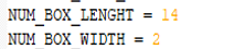 Code snippet showing NUM_BOX_LENGHT = 14 and NUM_BOX_WIDTH = 2