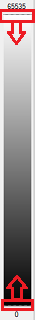 Vertical grayscale color bar with red top and bottom slider boxes and '65535' label at top