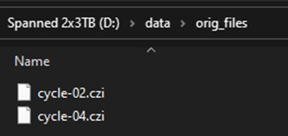 File explorer showing folder orig_files with files cycle-02.czi and cycle-04.czi