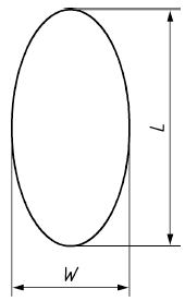Width (W) and Length (L) of an inclusion (particle). Source: DIN EN 10247 Micrographic examination of the non-metallic inclusion content of steels using standard pictures.