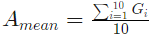 A_mean = Σ_{i=1}^{10} G_i / 10