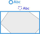 Gray octagon inside a blue rectangle below a blue circle labeled Abc and a small dashed circle labeled Abc