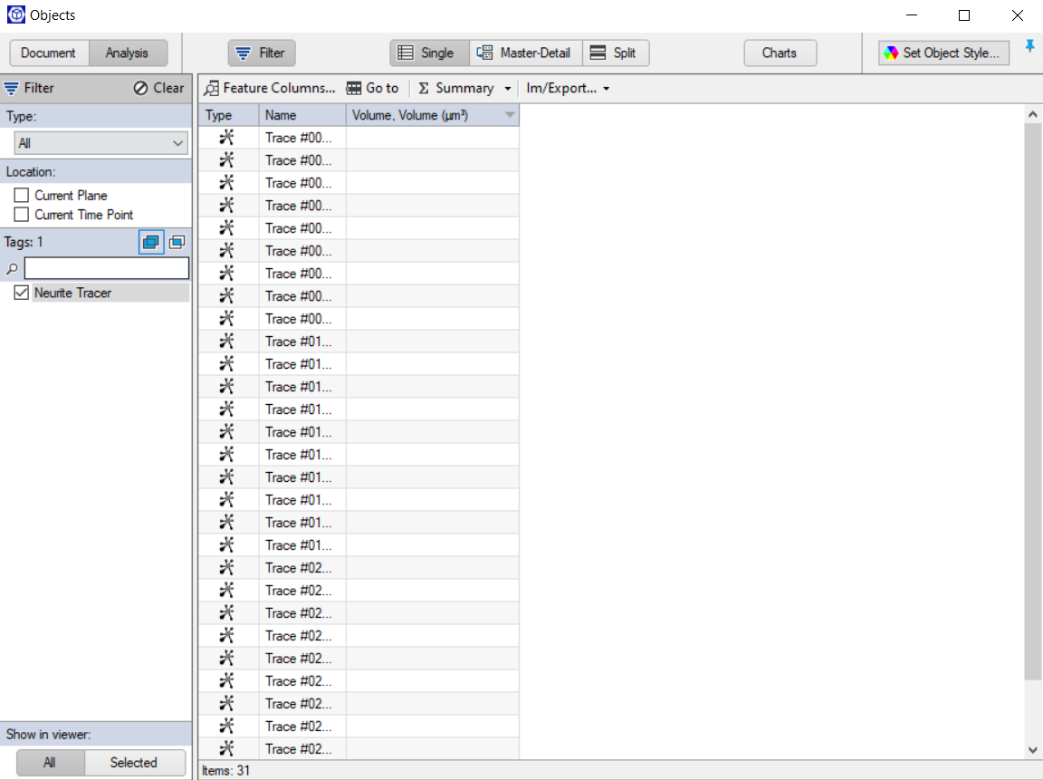 Click The Object Example Viewing Results in Objects Table - Color & Visualize Traces