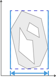 Gray irregular polygon with two inner polygons inside blue dashed box and blue double-headed arrow at bottom