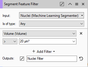 Object Feature Filter - Volume Filter for ML Segmenter
