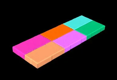 Six colored rectangular blocks arranged in two rows on a black background