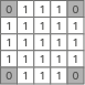 5x5 grid of digits with 1s filling center rows and 0s at four corners