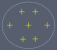 Dark circular field showing six yellow plus signs evenly spaced around the center