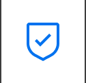 Blue shield outline with a blue check mark centered on dark background