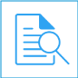 Blue document icon with magnifying glass over text lines