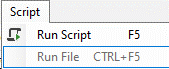 Context menu showing Run Script F5 and Run File CTRL+F5