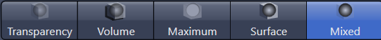 Row of five buttons labeled Transparency, Volume, Maximum, Surface, Mixed; Mixed highlighted blue