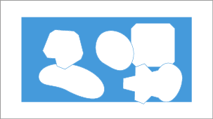 White rectangular frame with blue interior containing six white shapes, a rounded square and a star overlapping an oval