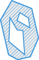 Irregular blue-outlined polygon with diagonal blue hatching and a central white geometric cutout