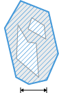 Light blue irregular polygon with diagonal blue stripes, blue outline, containing three dark irregular holes