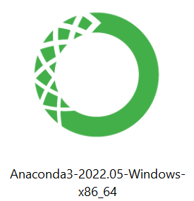Green circular Anaconda logo above text Anaconda3-2022.05-Windows-x86_64
