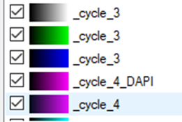 Channel list with checked entries '_cycle_3', '_cycle_3', '_cycle_3', '_cycle_4_DAPI', '_cycle_4'